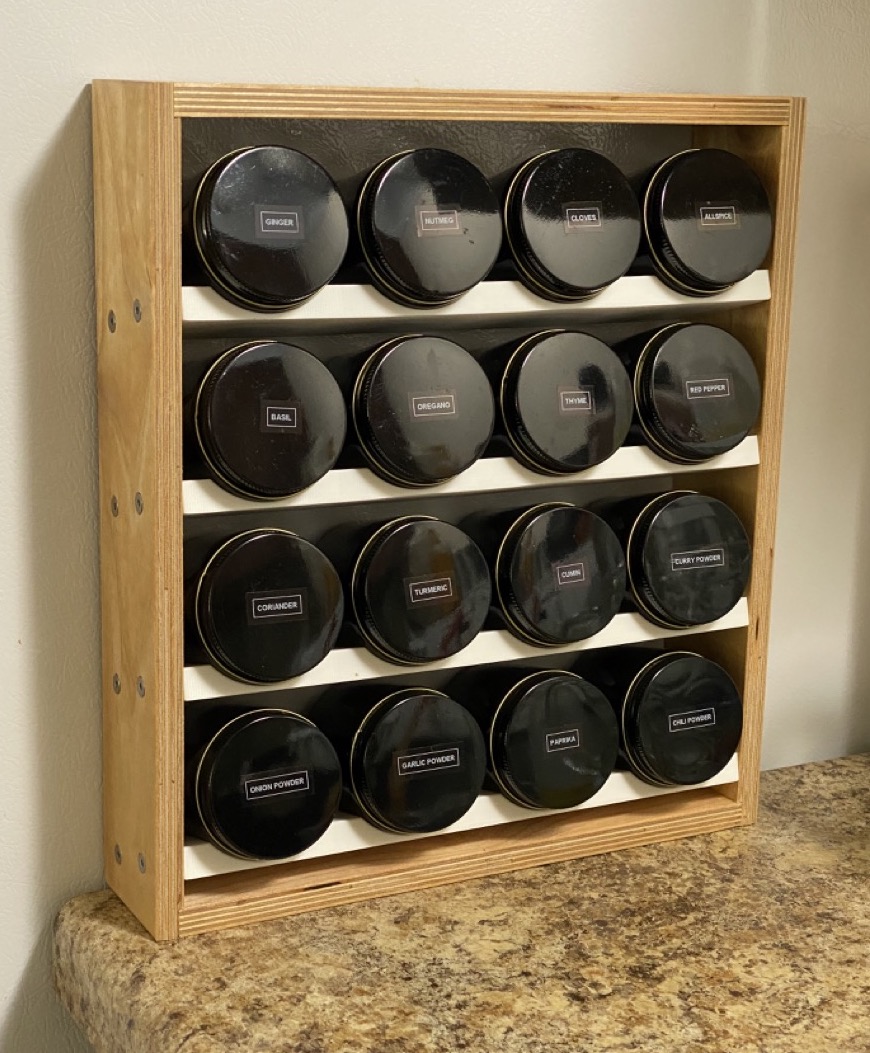 DIY Spice Rack Using 3D printed Shelves and a Wood Frame